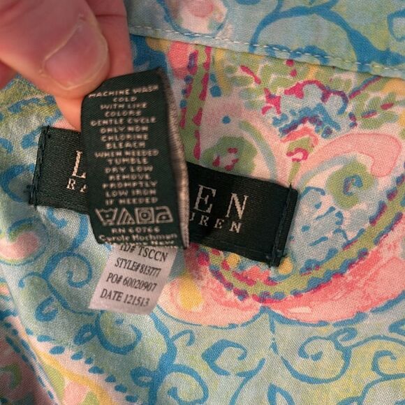 Lauren Ralph Lauren Pastel Paisley Print Sleep Shirt Button Front Size Small - Picture 10 of 10